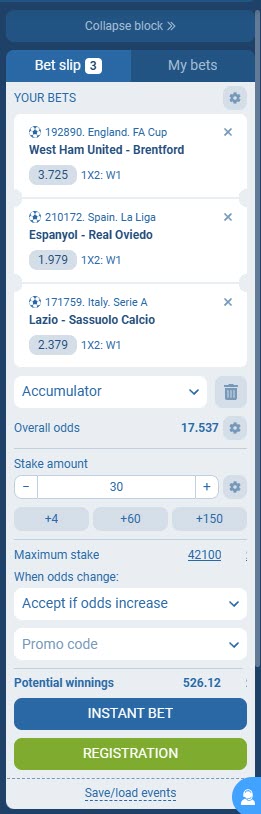 How to select Accumulator in 1xBet Malawi Bet Slip
